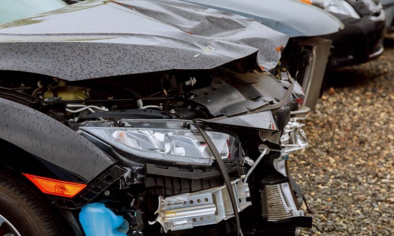 crash auto body automobile accident on street, damaged cars after collision