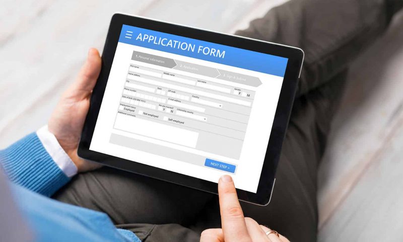Sample application form on tablet computer